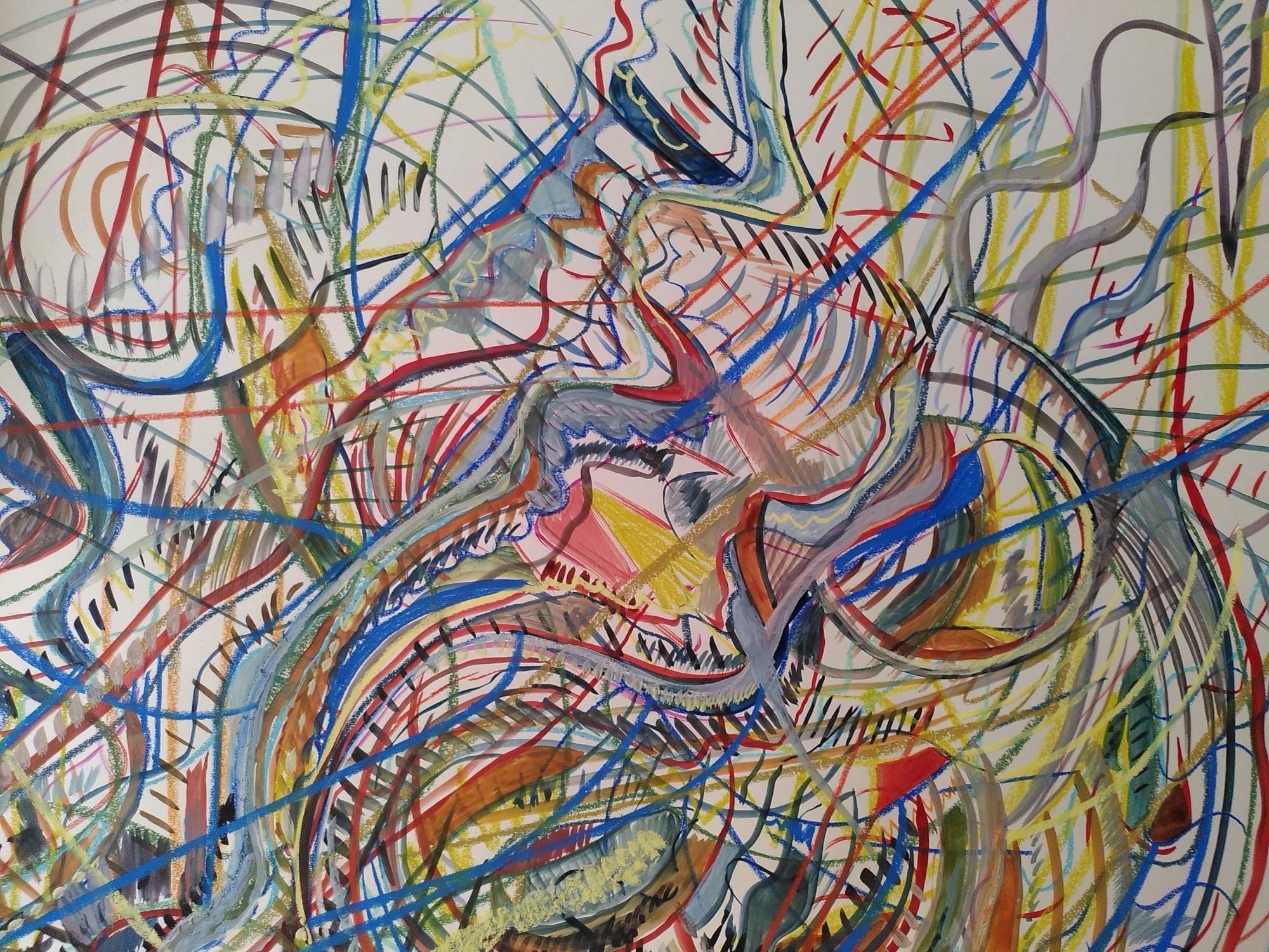 Tekening met losse, zwierige lijnen op wit papier